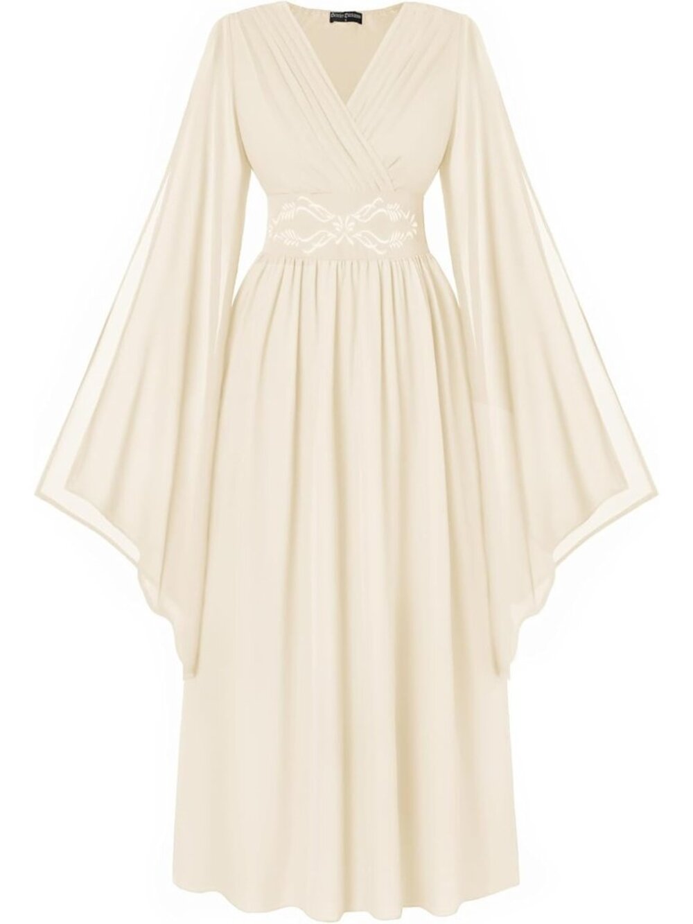 Women's Apricot Bell Sleeve Wrap V Neck Embroidery Imported Costume Dress